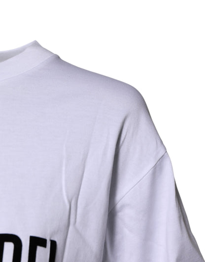 Dolce & Gabbana White Printed Round Neck Top Cotton T-shirt