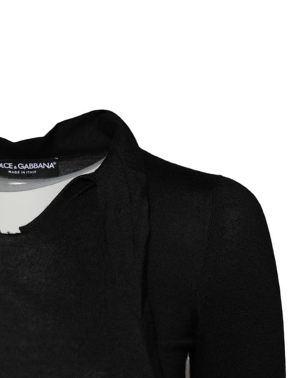 Dolce & Gabbana Black Cashmere Ascot Collar Long Sleeve Top