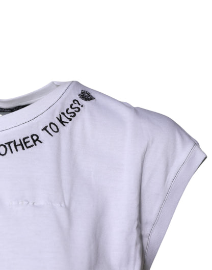 Dolce & Gabbana White Cotton Sleeveless Printed Tank T-shirt