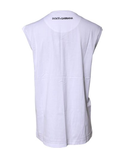 Dolce & Gabbana White Cotton Sleeveless Printed Tank T-shirt