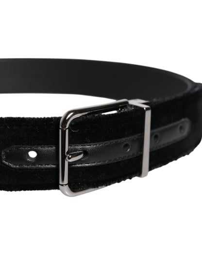 Dolce & Gabbana Black Cotton Silver Tone Metal Buckle Belt