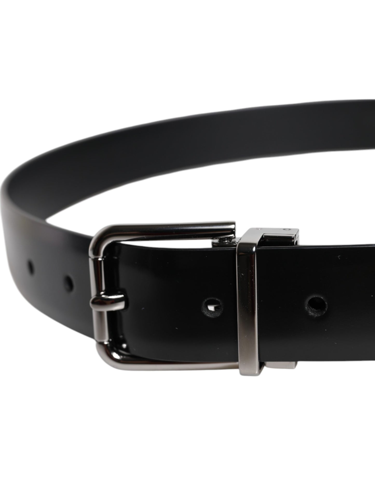 Dolce & Gabbana Black Shiny Leather Silver Metal Buckle Belt