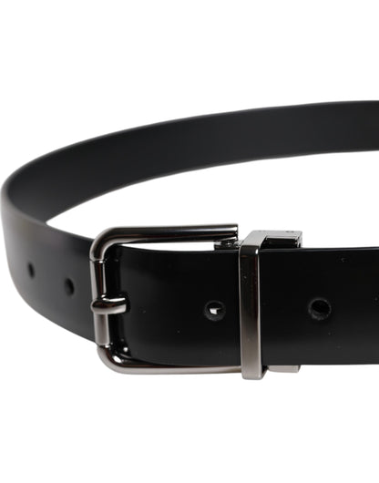 Dolce & Gabbana Black Shiny Leather Silver Metal Buckle Belt