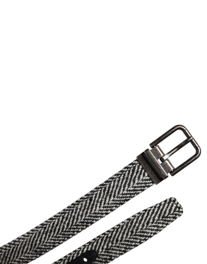 Dolce & Gabbana Black White Silver Tone Metal Buckle Belt