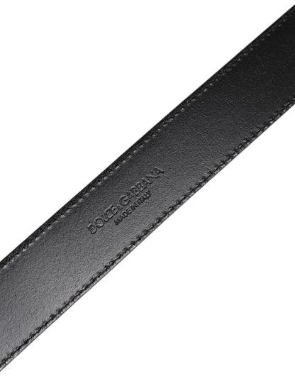 Dolce & Gabbana Silver Leather Classic Metal Logo Buckle Belt