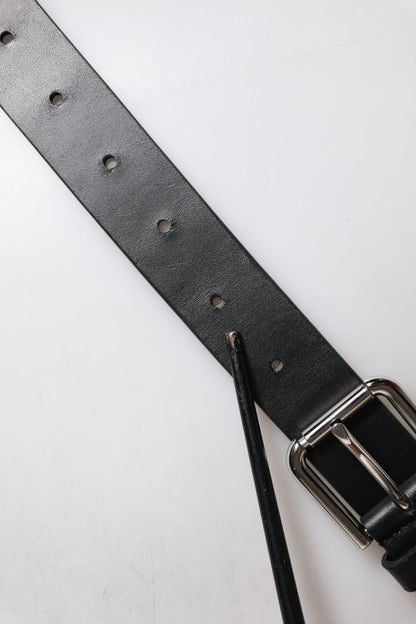 Dolce & Gabbana Black Leather Classic Metal Logo Buckle Belt