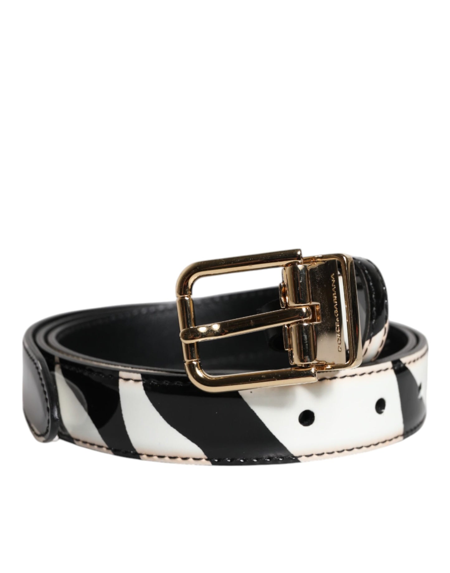 Dolce & Gabbana Black White Zebra Gold Metal Logo Buckle Belt