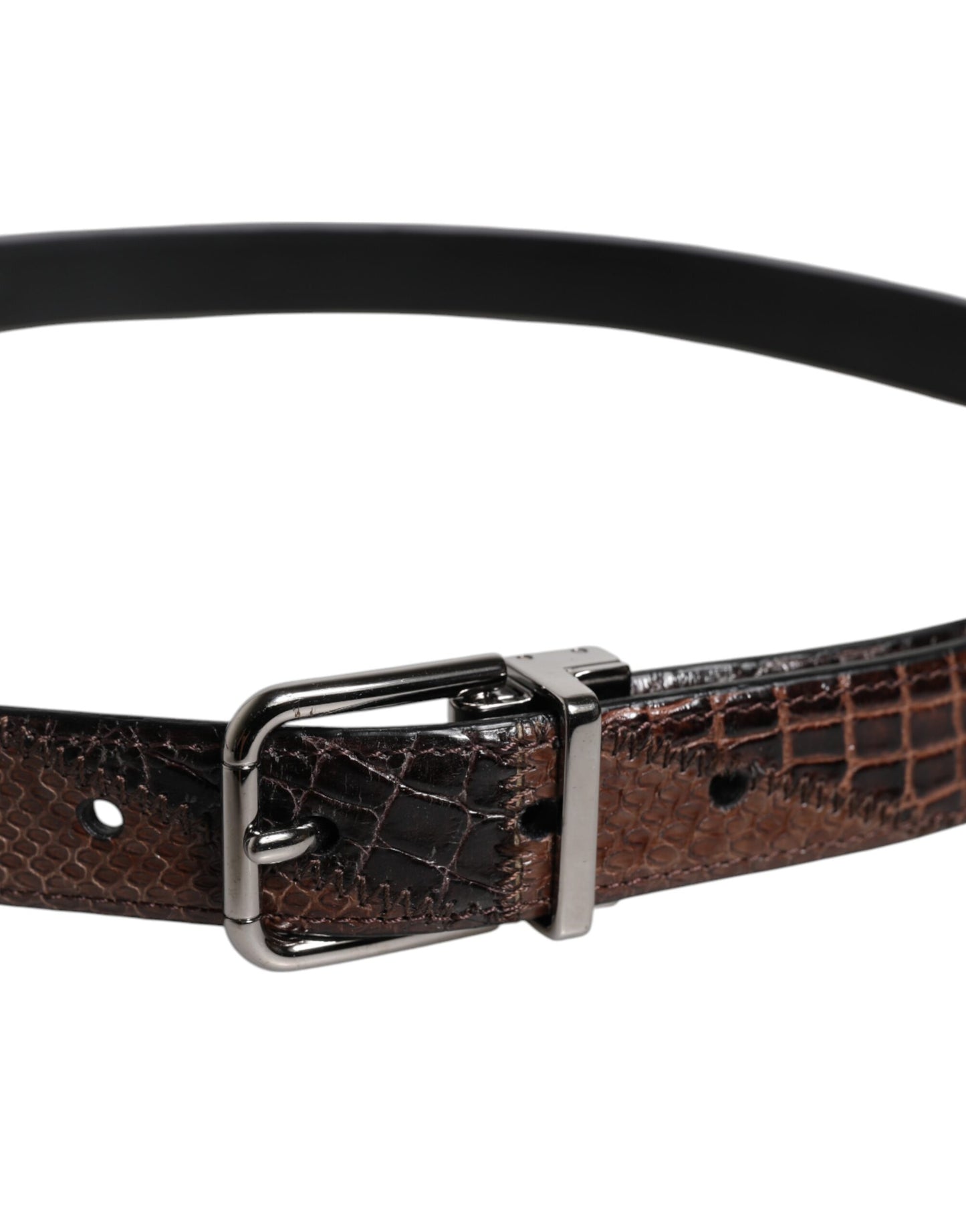Dolce & Gabbana Brown Exotic Leather Metal Logo Buckle Belt