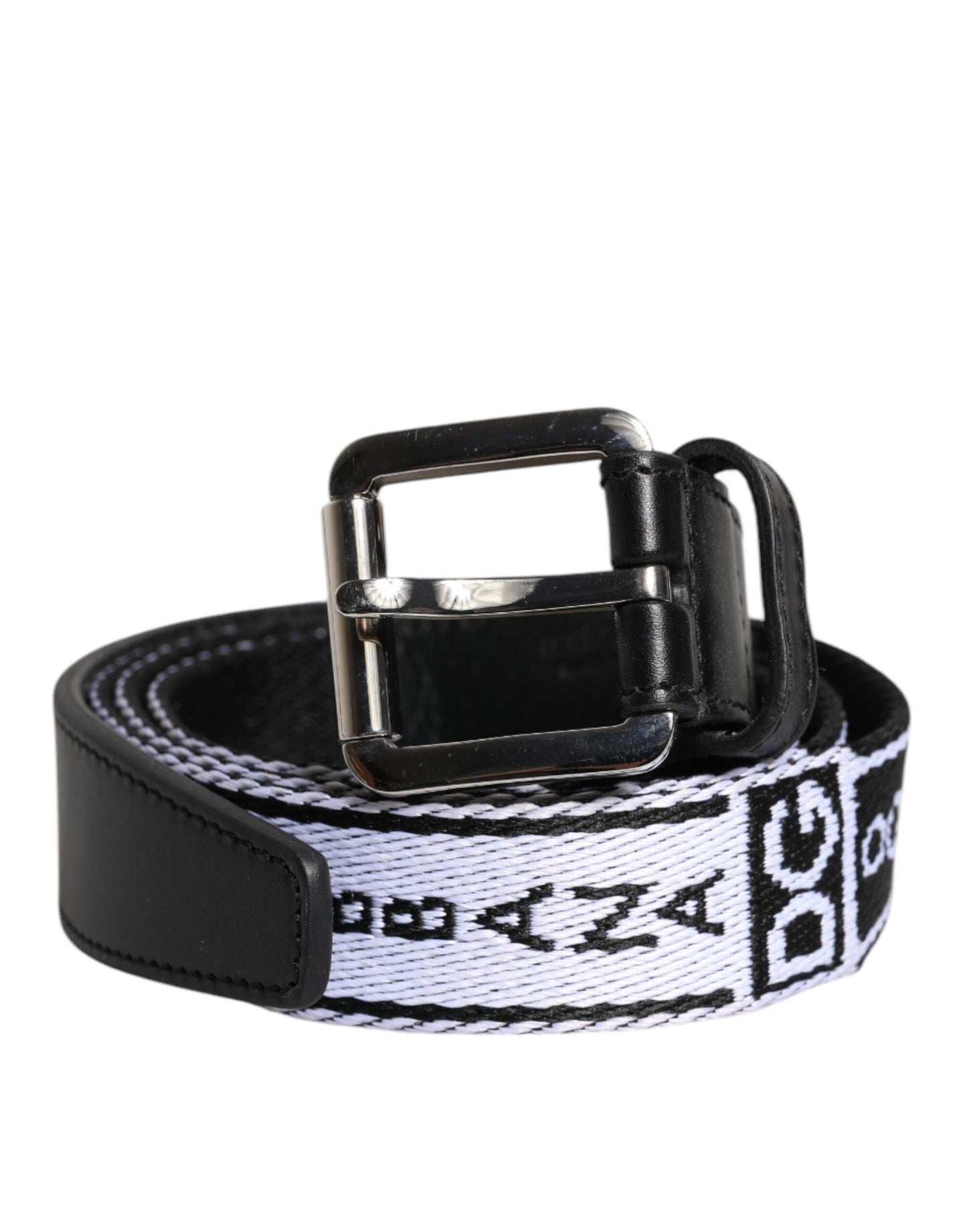 Dolce & Gabbana Black White Printed Metal Logo Buckle Belt