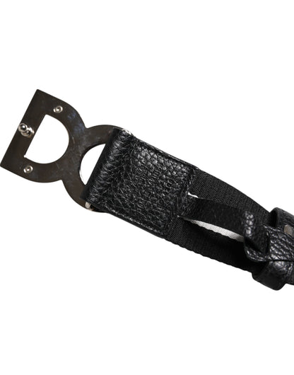 Dolce & Gabbana Black White Printed Metal Logo Buckle Belt