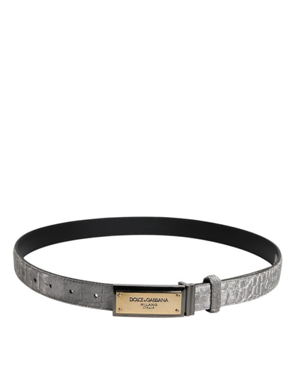 Dolce & Gabbana Silver Classic Gold Logo Plaque Buckle Belt