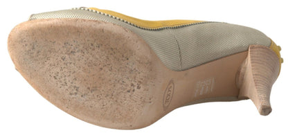 Tod's Yellow Off White Peep Toe Heels Pumps Shoes