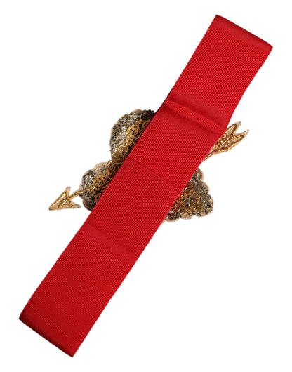 Dolce & Gabbana Red Stretch Wide Waist Heart Embellished Belt