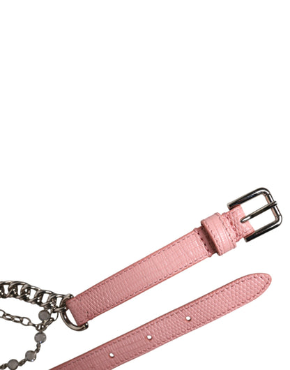 Dolce & Gabbana Pink Embelished Roses Textured Leather Belt