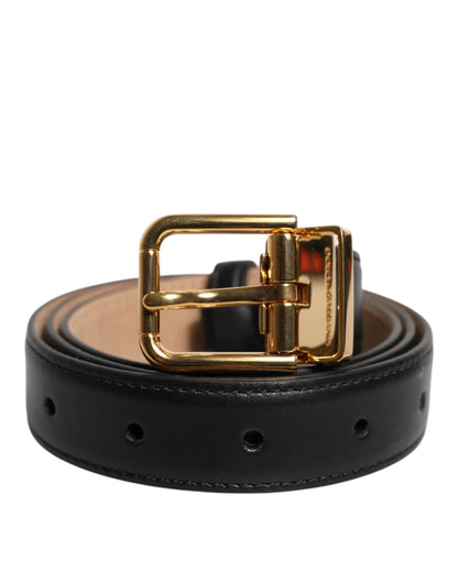 Dolce & Gabbana Black Leather Logo Metal Waist Buckle Belt