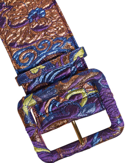 Dolce & Gabbana Multicolor Floral Jacquard Lurex Wide Waist Buckle Belt