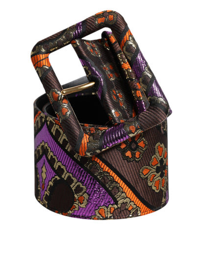 Dolce & Gabbana Multicolor Floral Jacquard Lurex Wide Waist Buckle Belt