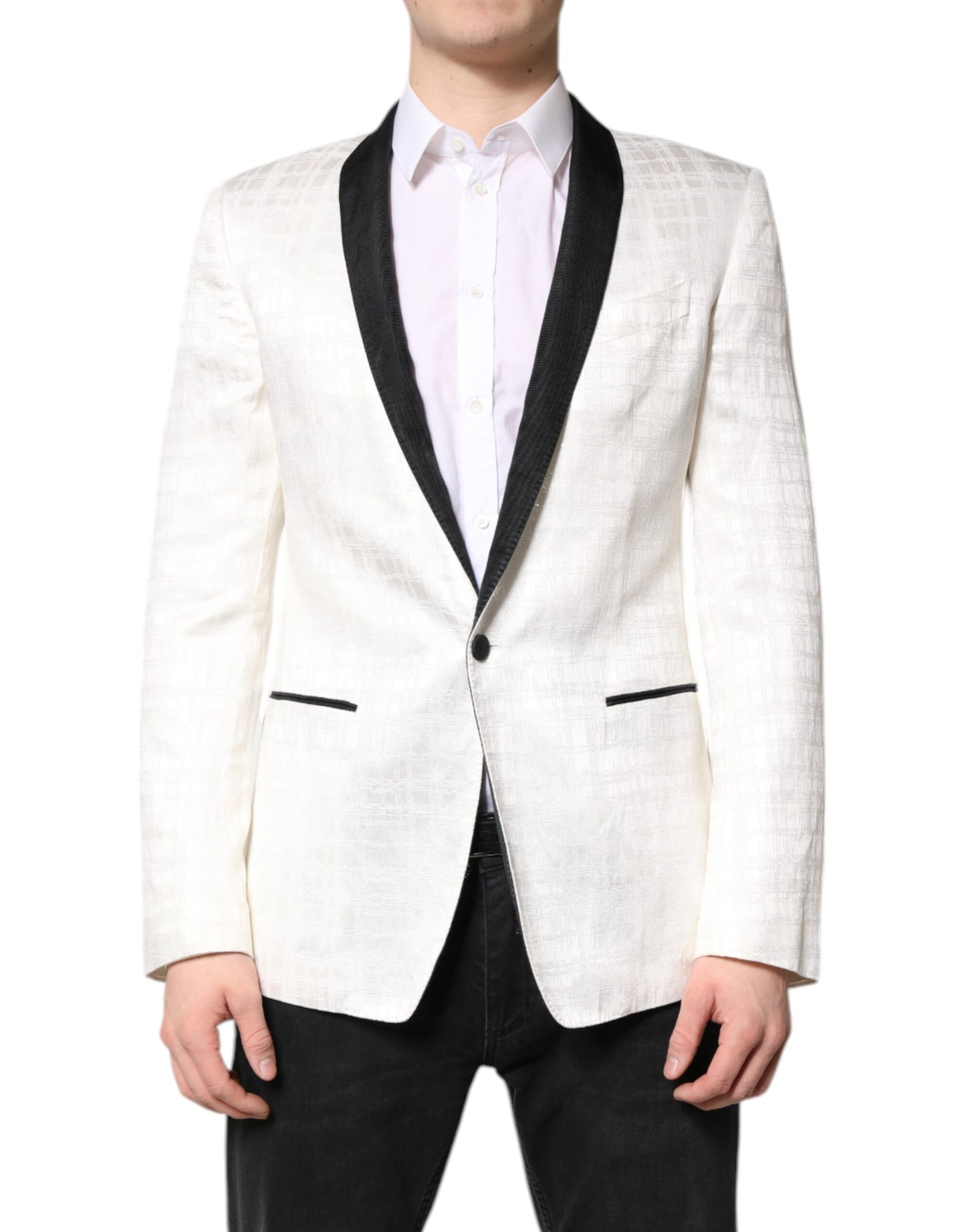 Dolce & Gabbana White Black Single Breasted Coat Blazer Suit