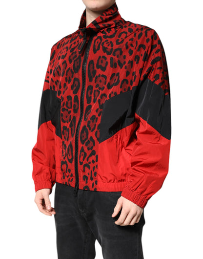 Dolce & Gabbana Red Leopard Nylon Bomber Full Zip Jacket