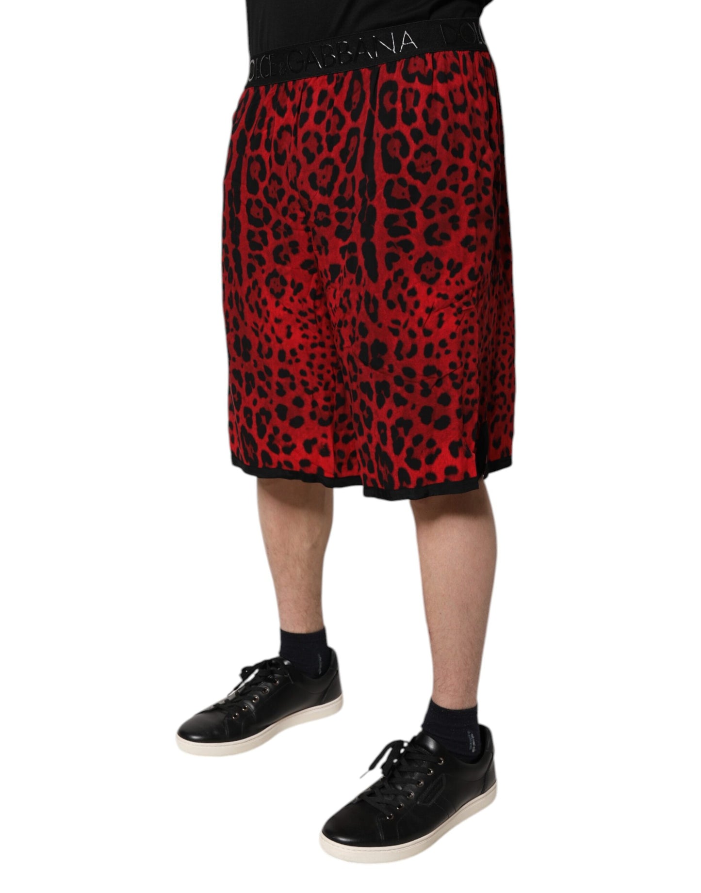 Dolce & Gabbana Red Leopard Print Viscose Bermuda Shorts