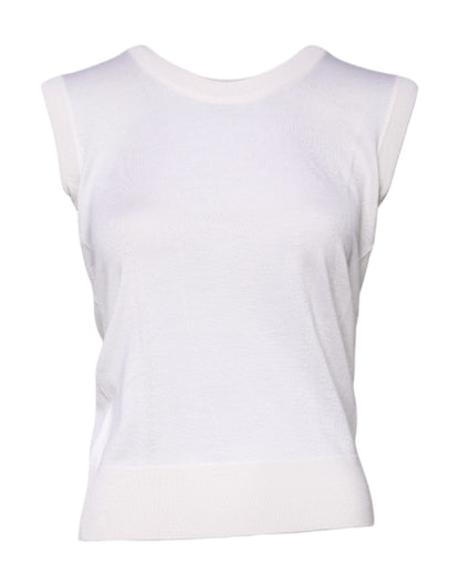 Dolce & Gabbana White Sleeveless Cashmere Round Neck Tank Top