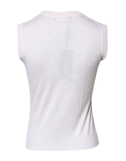 Dolce & Gabbana White Sleeveless Cashmere Round Neck Tank Top