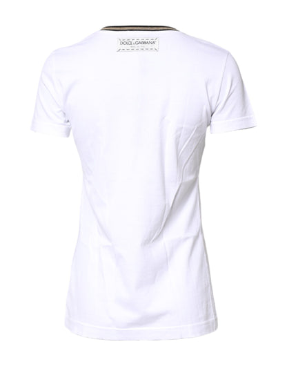 Dolce & Gabbana White Graphic Print Cotton Crew Neck T-shirt