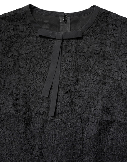 Dolce & Gabbana Black Lace STAFF Crew Neck Long Sleeves Top