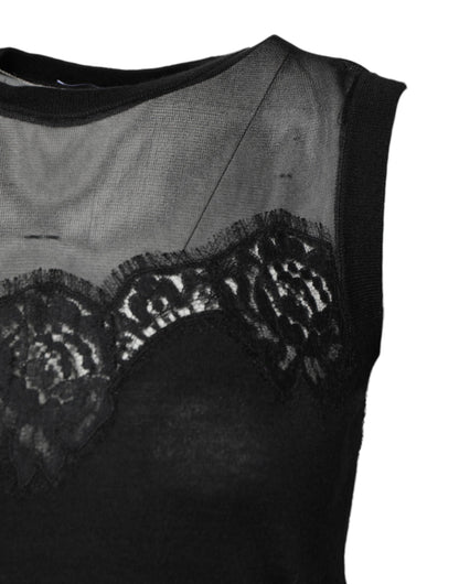 Dolce & Gabbana Black Lace Sheer Crew Neck Sleeveless Top
