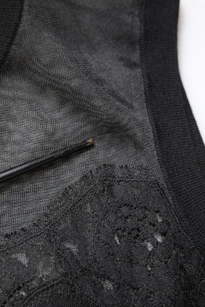 Dolce & Gabbana Black Lace Sheer Crew Neck Sleeveless Top