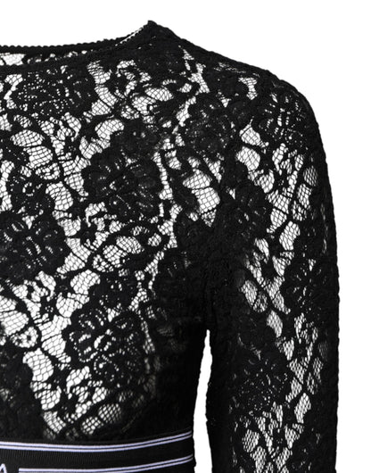 Dolce & Gabbana Black Floral Lace Long Sleeves Pullover Top