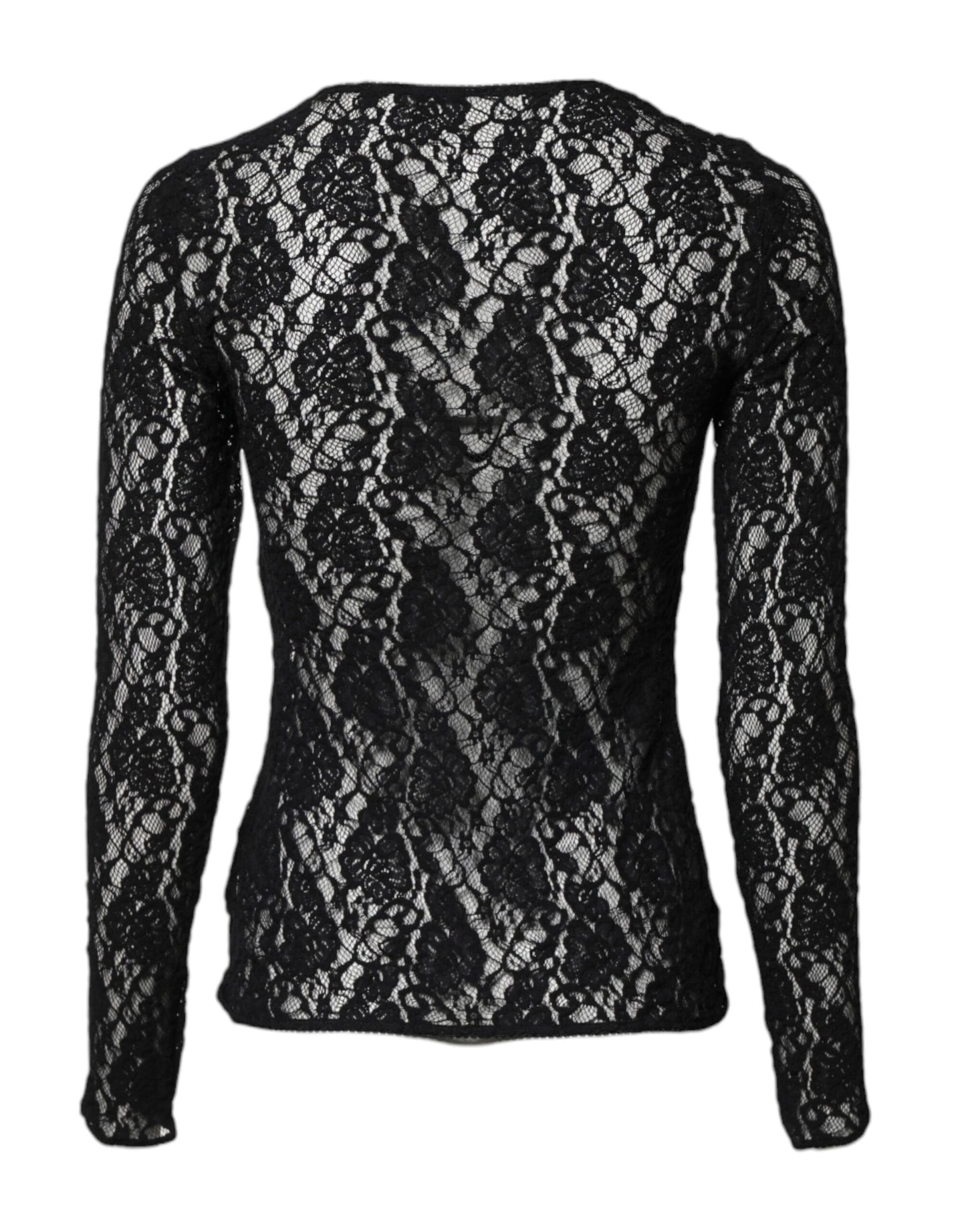 Dolce & Gabbana Black Floral Lace Long Sleeves Pullover Top