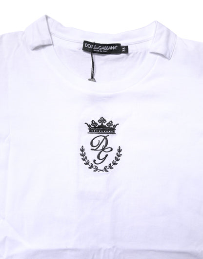 Dolce & Gabbana White Logo Crown Cotton Crew Neck T-shirt