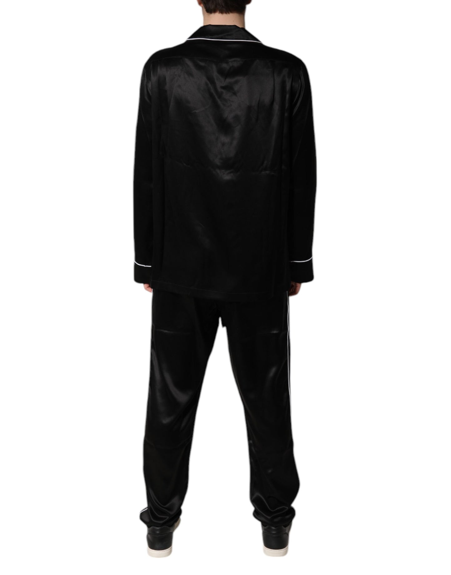Dolce & Gabbana Black Silk Shirt Pants Pajama Set Sleepwear