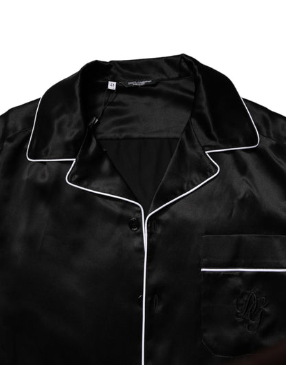 Dolce & Gabbana Black Silk Shirt Pants Pajama Set Sleepwear