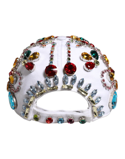 Dolce & Gabbana White Multicolor Crystal Embellish Baseball Cap