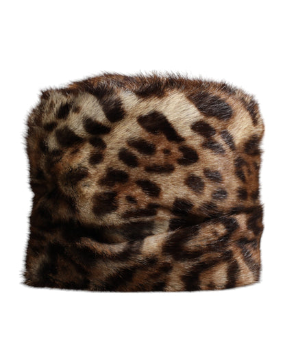 Dolce & Gabbana Brown Leopard Faux Fur Women Bucket Hat