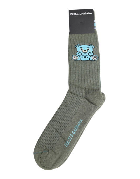 Dolce & Gabbana Gray Cotton DG Bear Mid Calf Socks