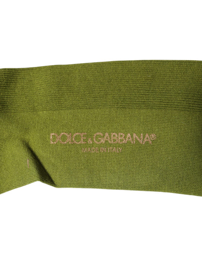 Dolce & Gabbana Green Cotton Logo Over The Calf Socks