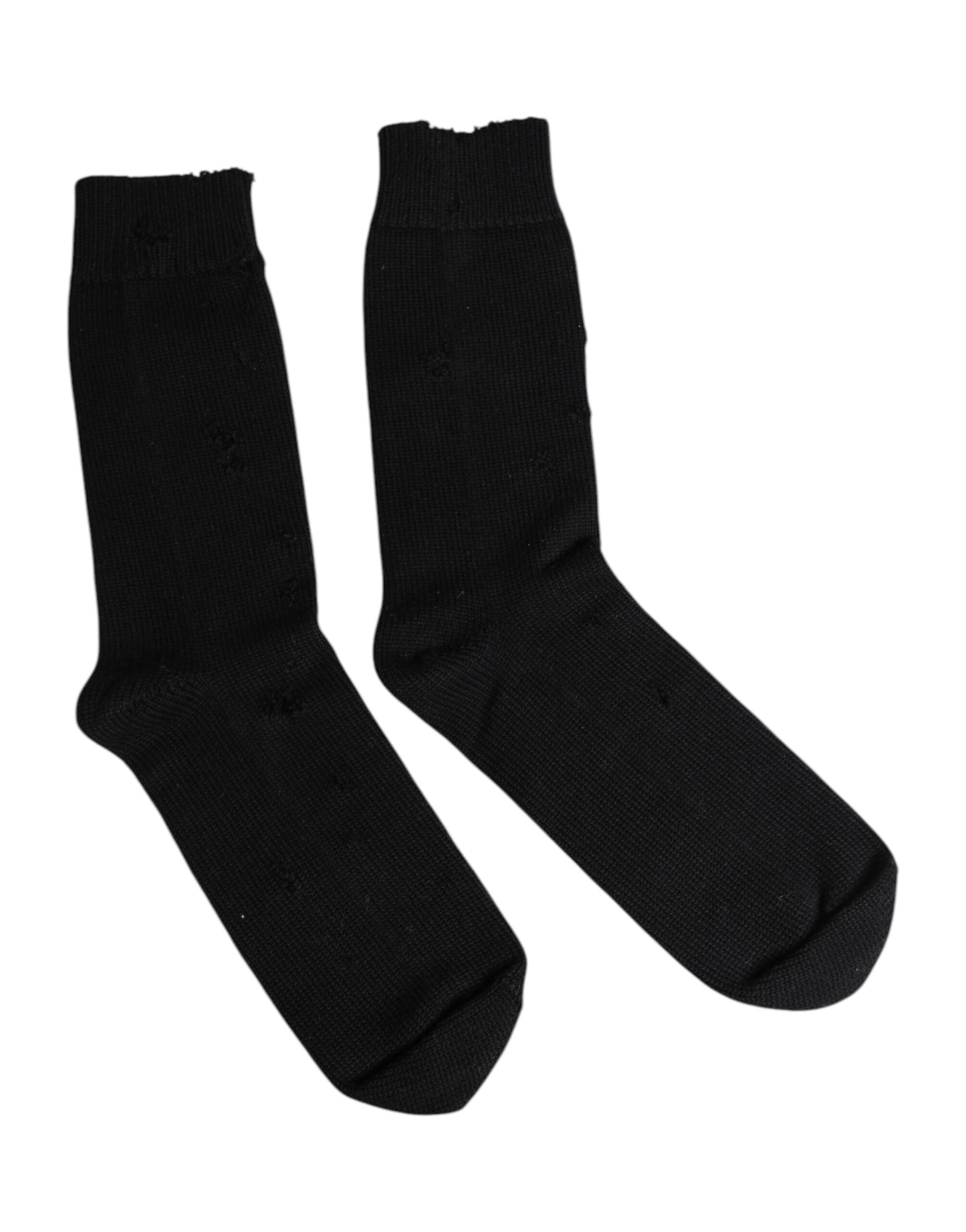 Dolce & Gabbana Black Solid Stretch Mid Calf Men Socks