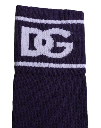Dolce & Gabbana Purple Cotton DG Logo Print Open Toe Socks
