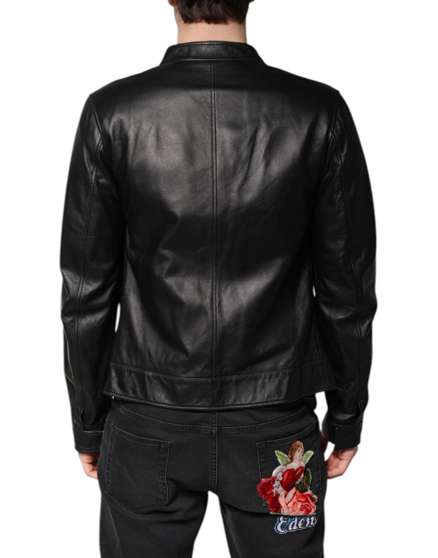 Dolce & Gabbana Black Sheep Leather Biker Full Zip Jacket