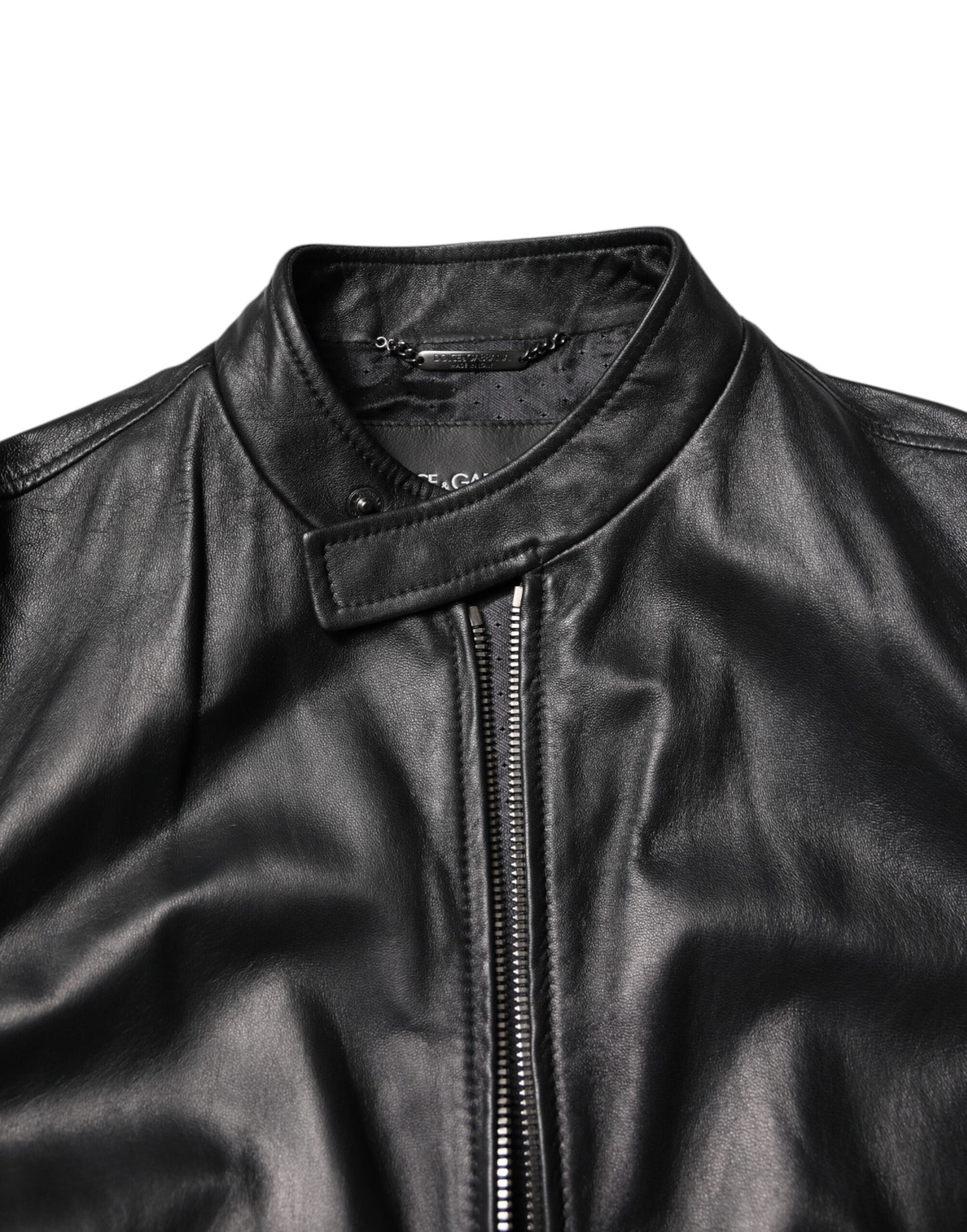 Dolce & Gabbana Black Sheep Leather Biker Full Zip Jacket