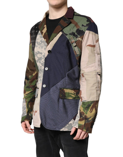 Dolce & Gabbana Multicolor Camouflage Patchwork Coat Blazer