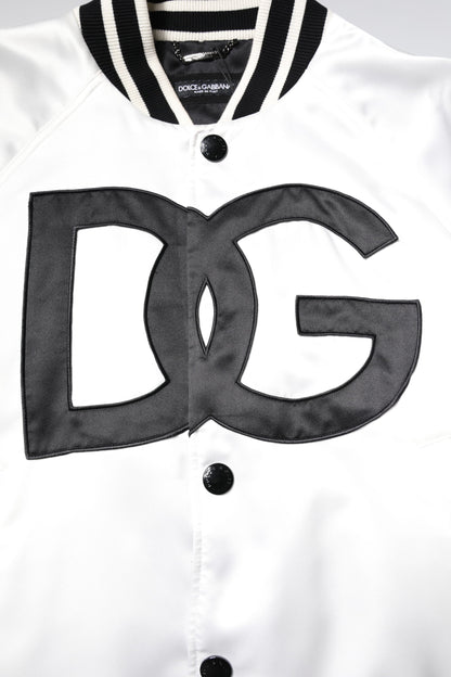 Dolce & Gabbana White DG Logo Polyester Jersey Bomber Jacket