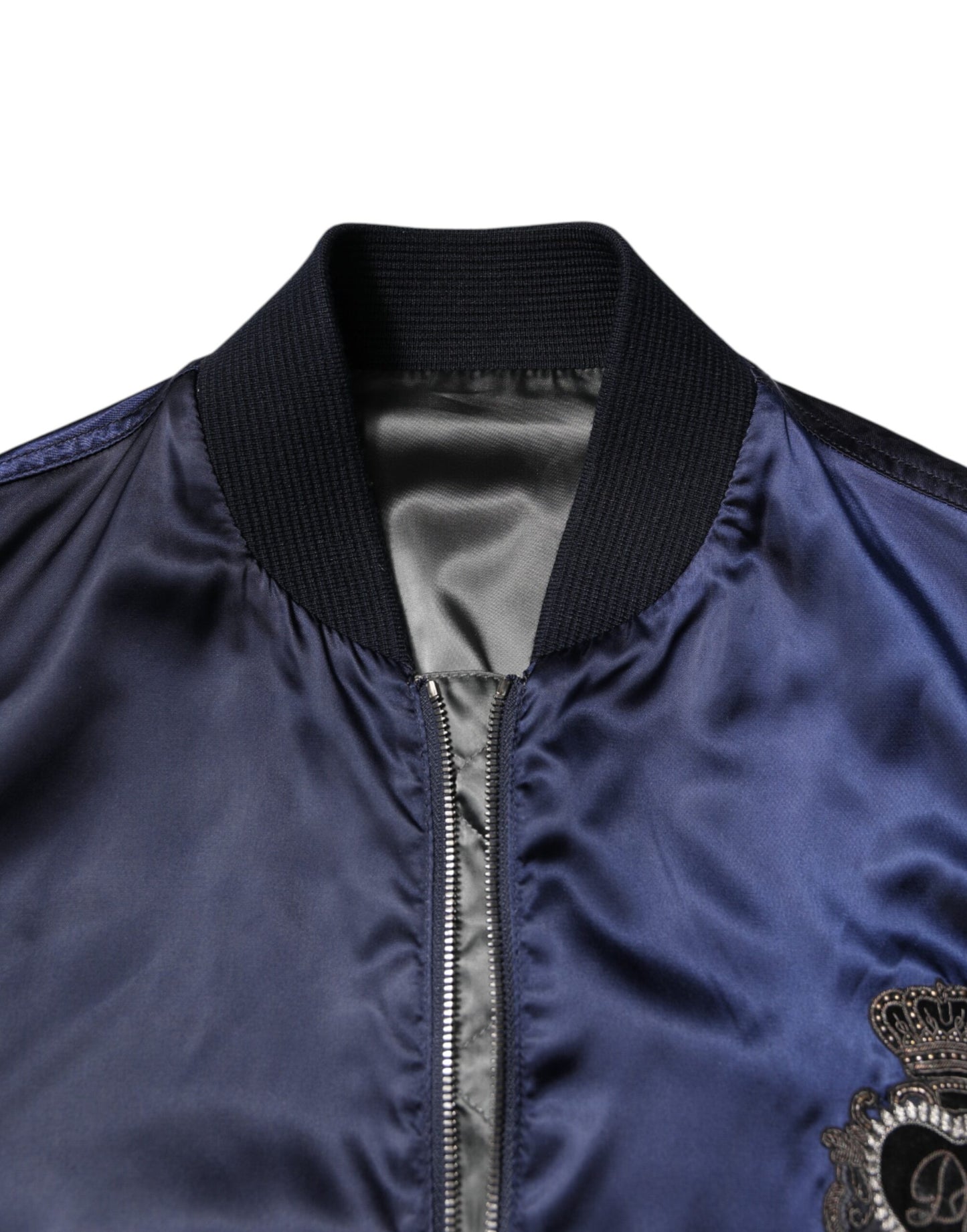 Dolce & Gabbana Blue Nylon DG Crown Full Zip Bomber Jacket