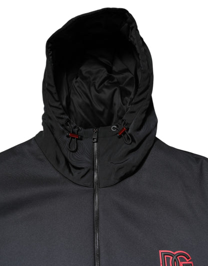 Dolce & Gabbana Black Polyester DG Hooded Full Zip Jacket