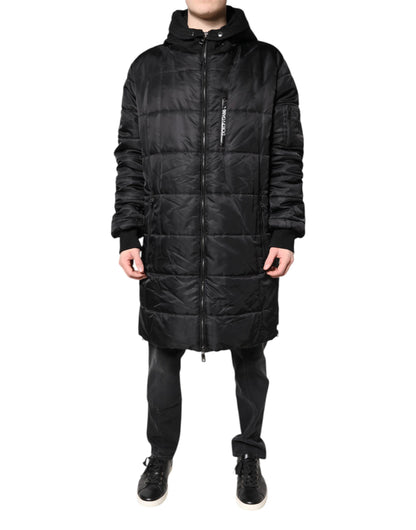 Dolce & Gabbana Black Hooded Parka Coat Winter Jacket