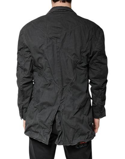 Dolce & Gabbana Black Solid Cotton Collared Coat Jacket