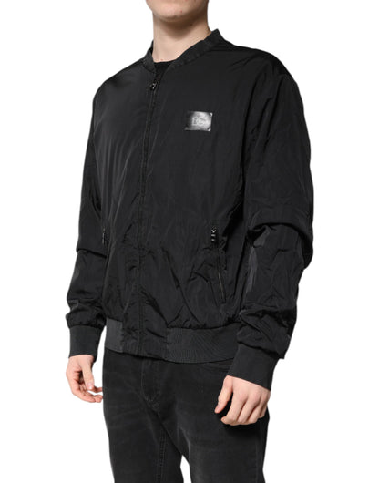 Dolce & Gabbana Black Nylon Logo Full Zip Bomber Jacket